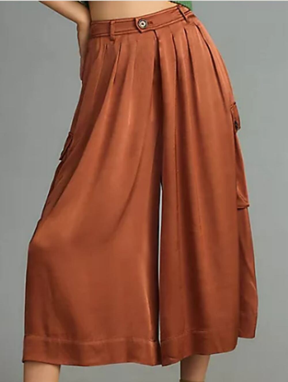 Anthropologie Bronze Silky Pleated Culottes sz S
